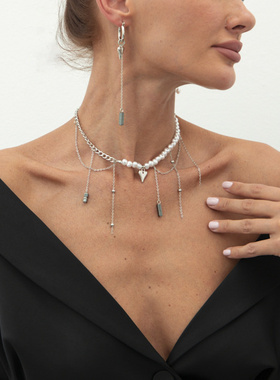 欧美跨境甜酷ins风仿珍珠串珠项