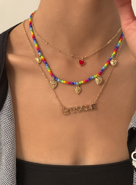 欧美风时尚简约字母桃心锁骨项链