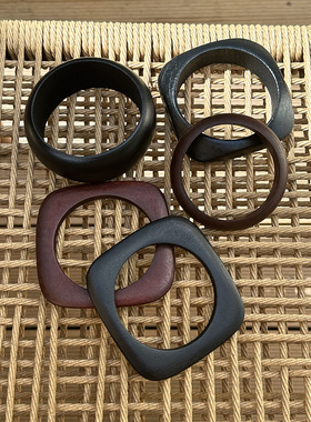 欧美跨境美拉德复古切面木质手镯bracelet时尚设计感金属光面手环