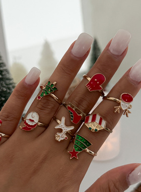 欧美跨境滴油圣诞老人麋鹿关节戒