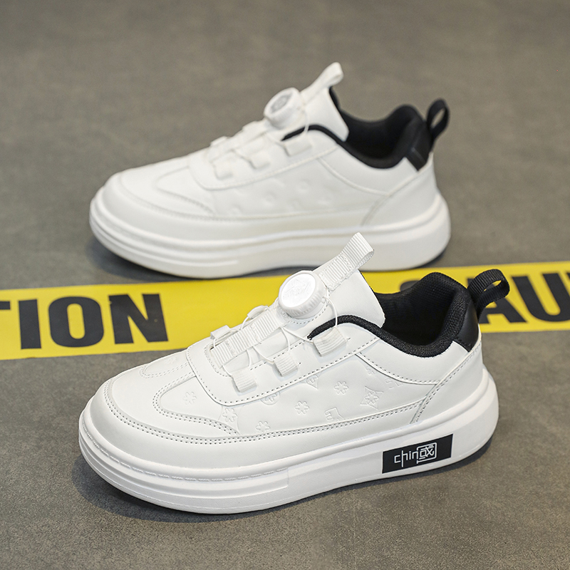 儿童小白鞋女童鞋子春夏季2024新款学生运动白鞋中大童旋纽扣板鞋