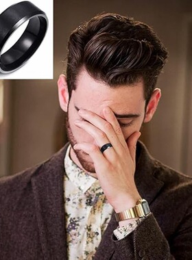 黑色套装磨砂戒指高级感男生钛钢