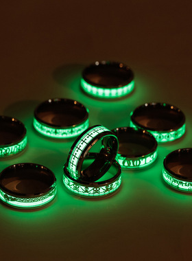 LOVE夜光钛钢指环情侣爱心对戒不