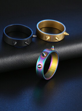 欧美朋克风防身防狼钛钢不锈钢钛钢防卫指环6MM电镀男女情侣饰品