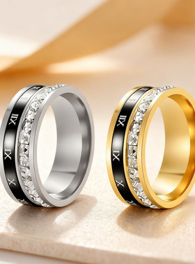 戒指可转动微镶锆石戒指环情侣戒