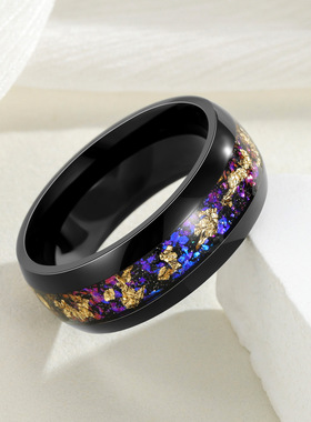 钛钢金箔新款男士饰品镶嵌紫水晶