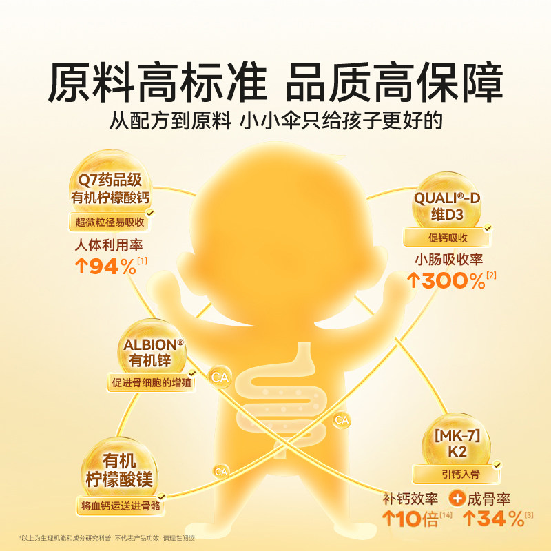 小小伞钙镁锌液体钙儿童钙宝宝婴幼儿补钙婴儿钙铁锌非乳钙海藻钙