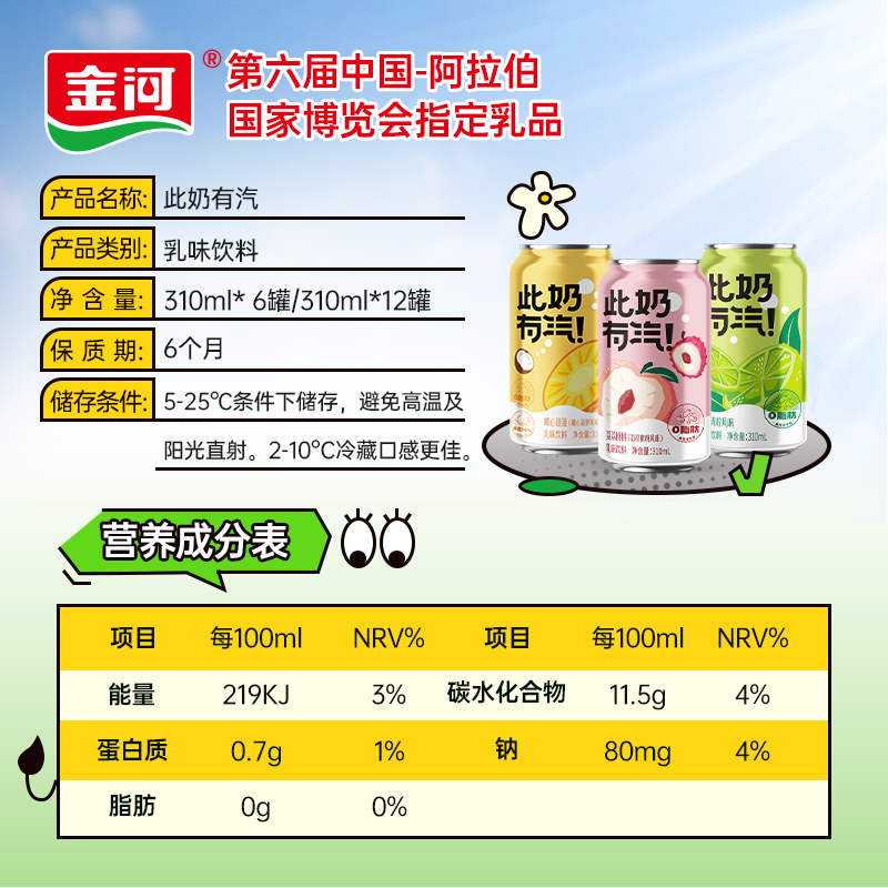 金河奶啤聚餐休闲网红乳酸菌饮料气泡奶此奶有汽罐装带汽牛奶 - 图1