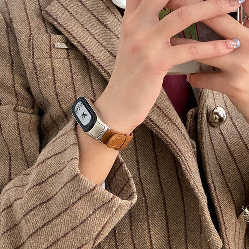 适用小米手环10/9/8/7/6nfc腕带皮质3/4/5表带高颜值皮质表链陶瓷版智能运动手表带十专用手带九八七代链女生 - 图0