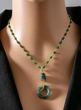 金橙优选平安扣项链女仿翡翠玉石吊坠锁骨链七夕情人节礼物送女友