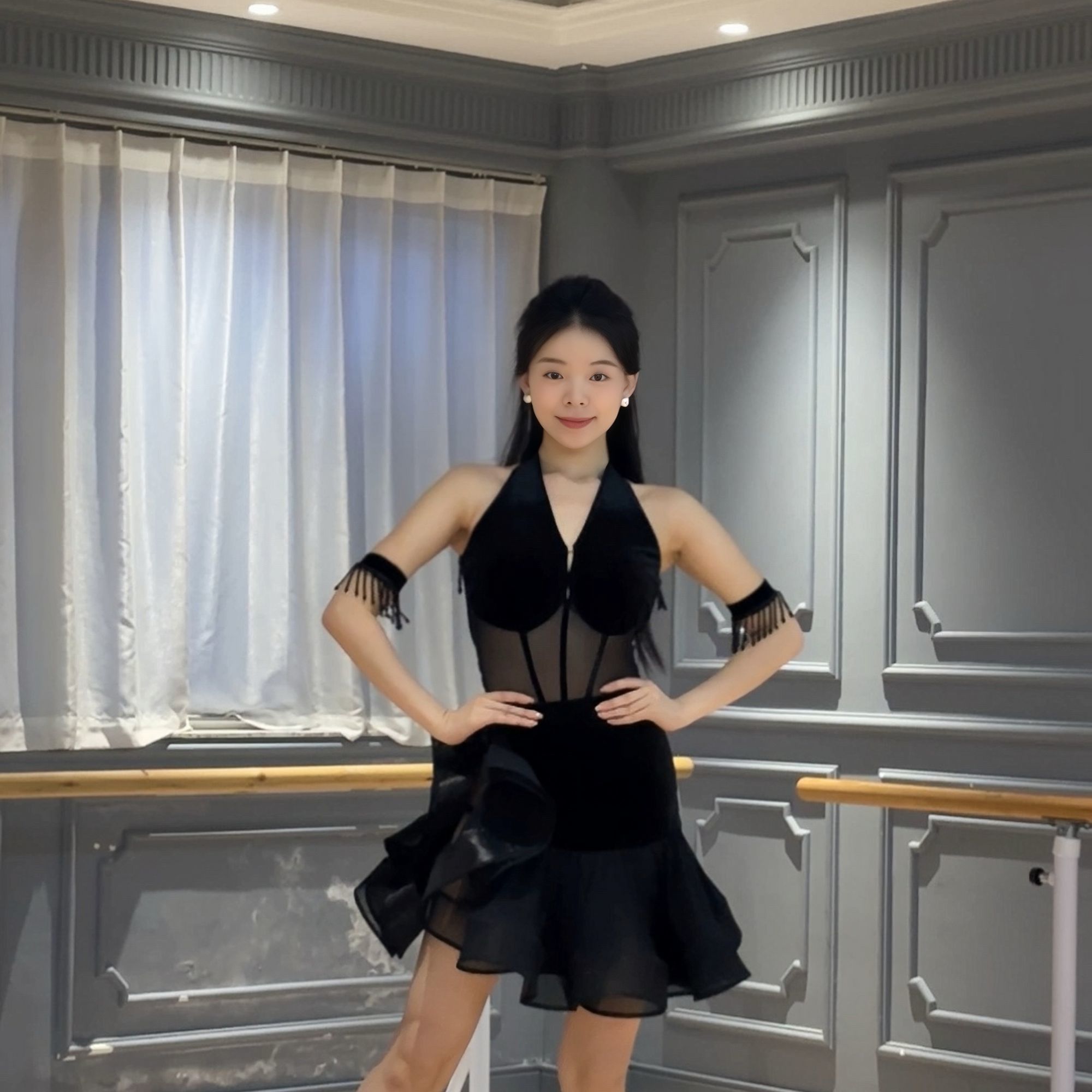 PUNK022拉丁分体套装丝绒质地自带胸垫底裤团购可优惠 - 图3