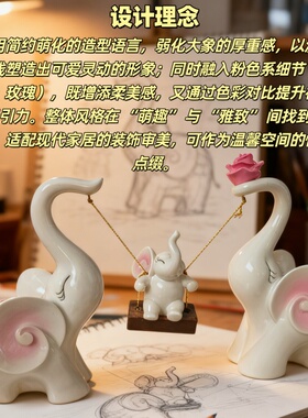 创意大象摆件家居摆设乔迁高档客厅卧室玄关装饰品吉祥一家礼物