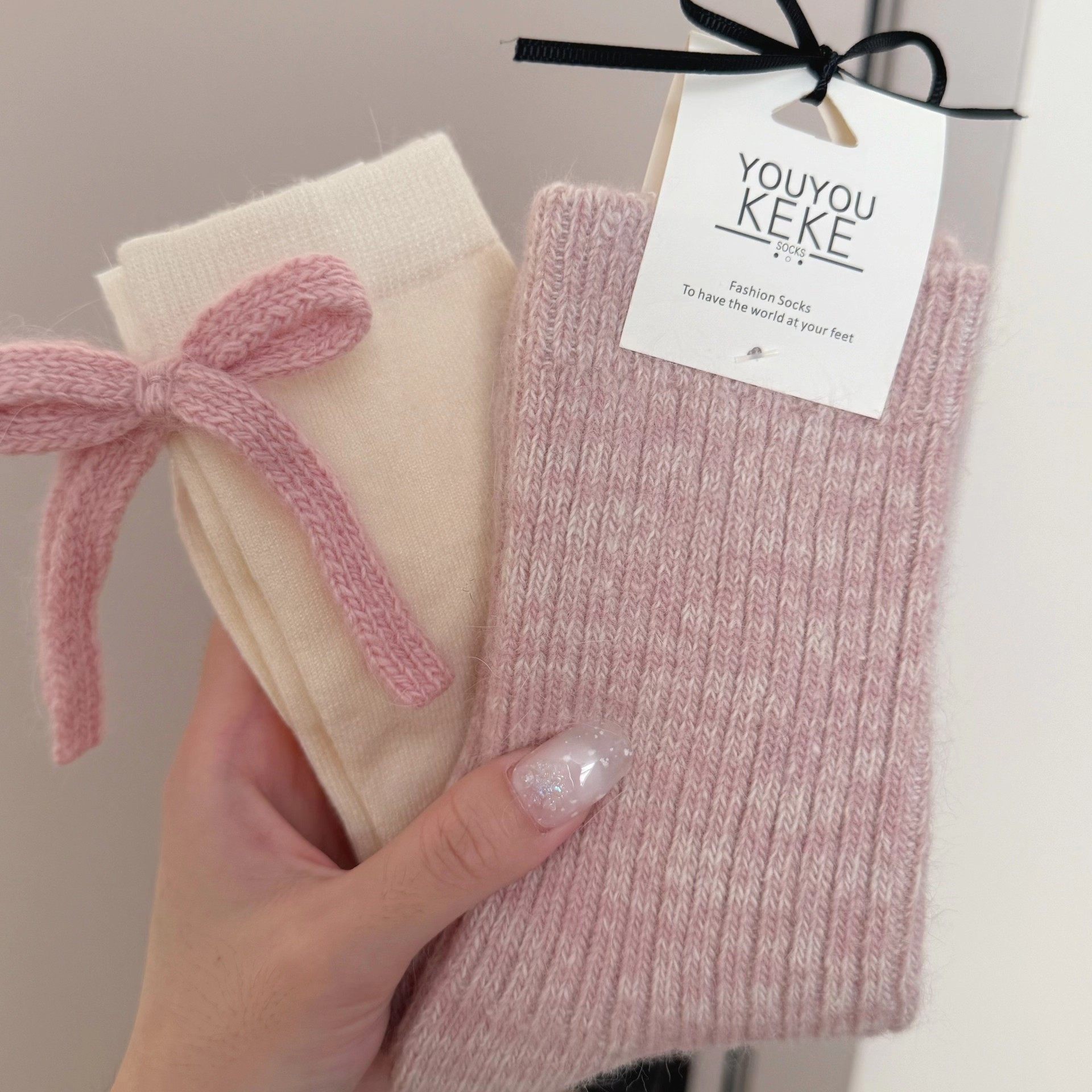 粉色系列暖秋袜子女中筒袜森系氛围感少女jk蝴蝶结百搭校园堆堆袜,淘宝优惠券,粉丝福利购,淘宝优惠卷