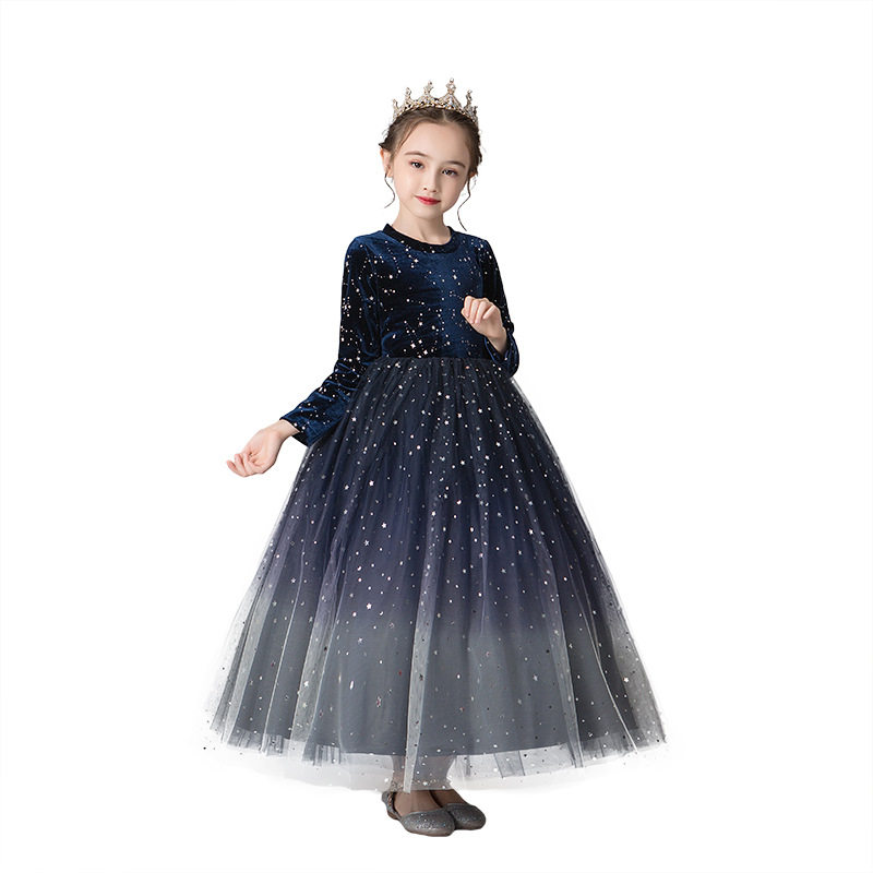 女童钢琴秋冬长袖儿童婚纱演出服 星莉缇连衣裙