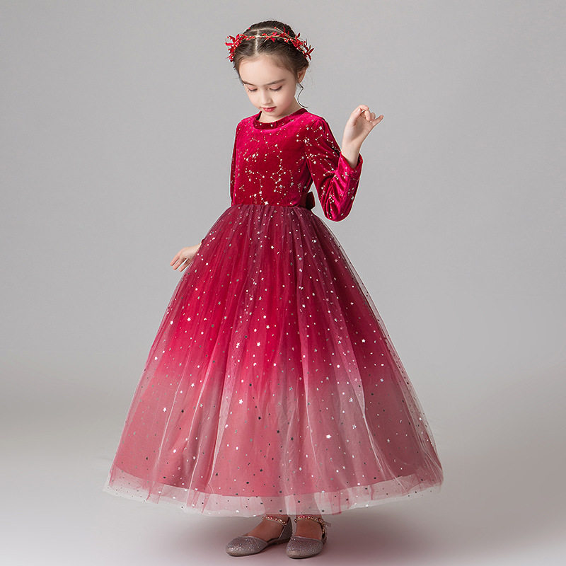 女童钢琴秋冬长袖儿童婚纱演出服 星莉缇连衣裙