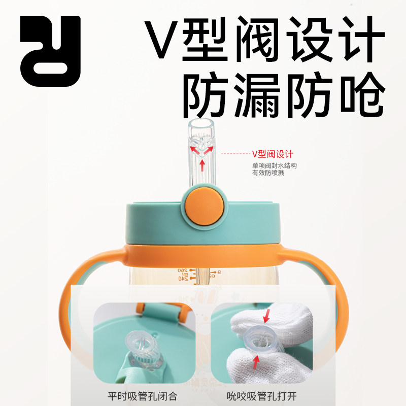 精灵兔儿童吸管杯婴儿水杯子喝水喝奶家用学饮杯6个月PPSU,淘宝优惠券,粉丝福利购,淘宝优惠卷