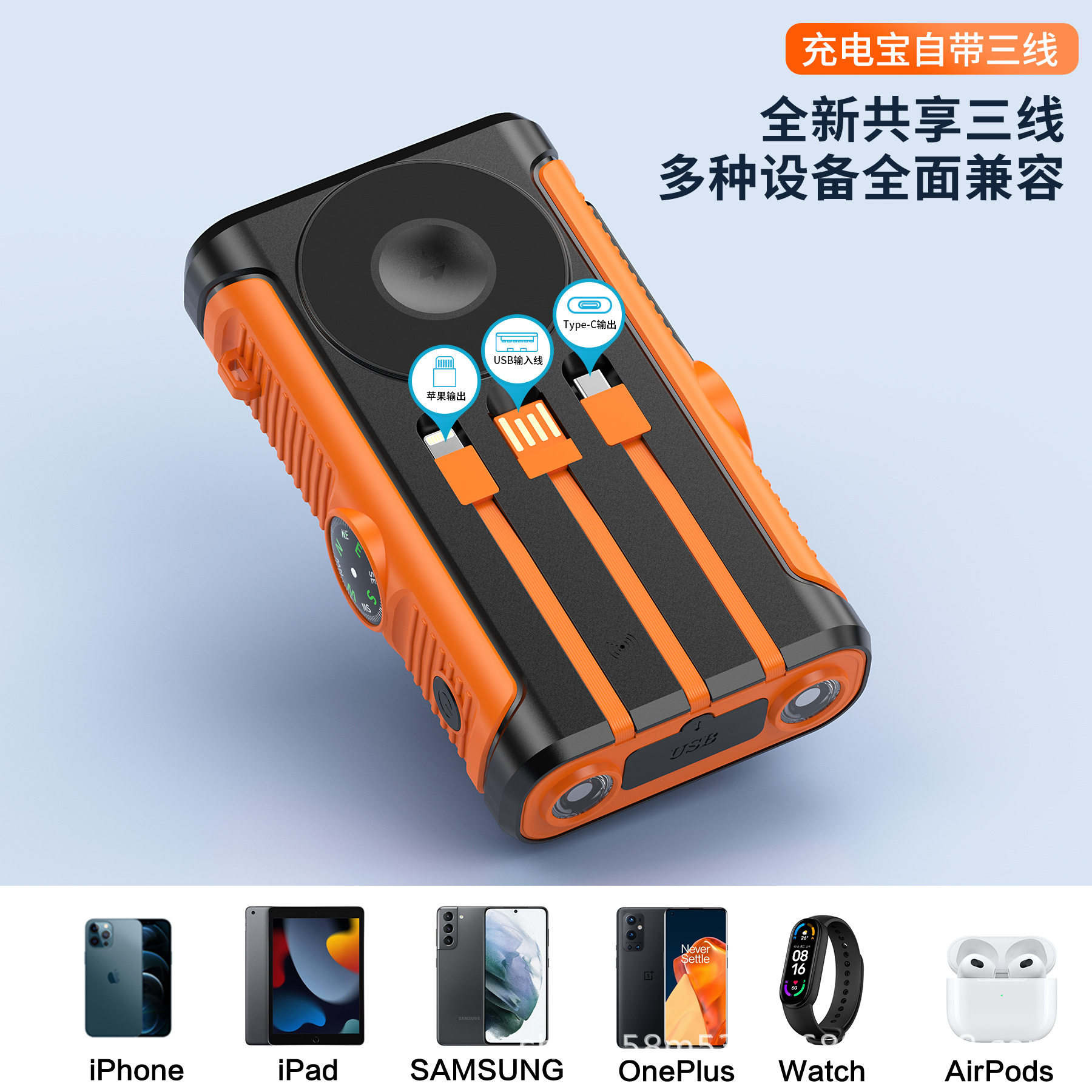 手摇发电20000毫安大容量太阳能三防充电宝带灯磁吸手表无线快充,淘宝优惠券,粉丝福利购,淘宝优惠卷