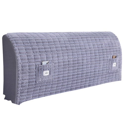 高级轻奢床头罩套全包家用网红软包木床头通用型加绒夹棉加厚防撞 - 图0