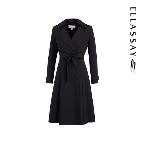 ELLASSAY歌力思2026春季新款百搭系带设计黑色风衣EWE341F01600 - 图3