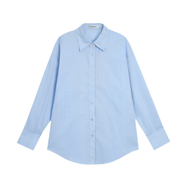 Dropped shoulder loose long sleeve striped shirt