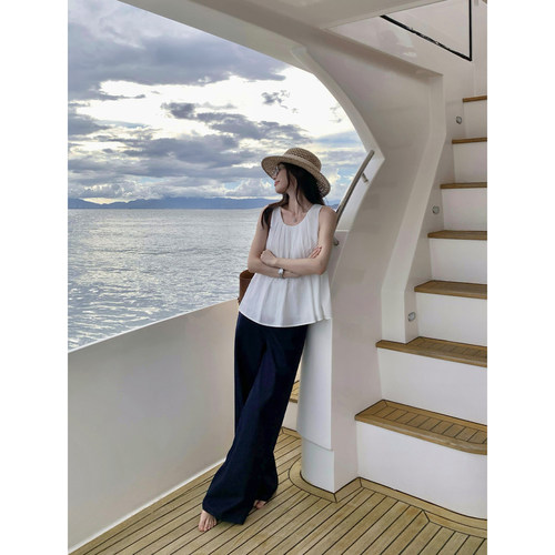 pusumede夏日特调 白色U领背心女外穿减龄娃娃衫小众无袖吊带上衣 - 图1