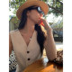 ເສື້ອກັນໜາວ pusumede ຝ້າຍແລະ linen vest ສໍາລັບແມ່ຍິງທີ່ມີການອອກແບບແອວ, vest retro ສັ້ນແລະ temperament ເທິງ