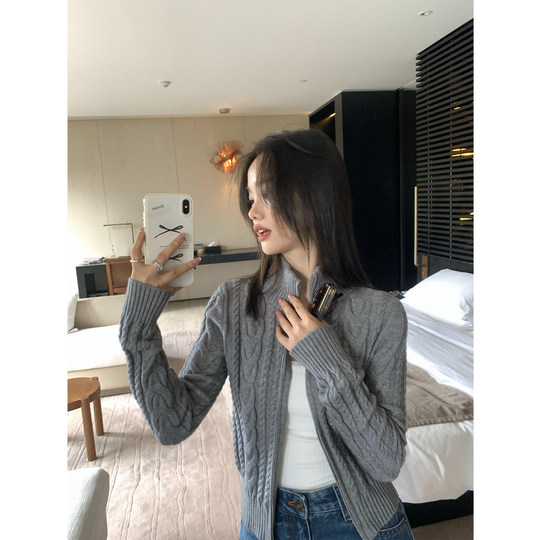 Pusumede Mali Dream Twist zipper sweater cardigan women's autumn and winter stand-up collar long-sleeved sweater top