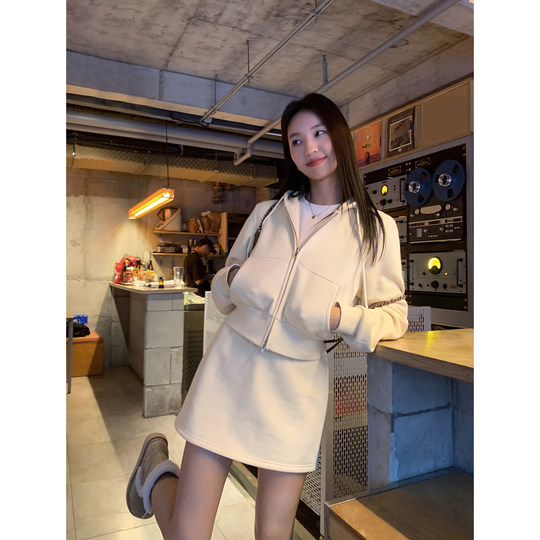 Hooded zipper sweatshirt short cardigan