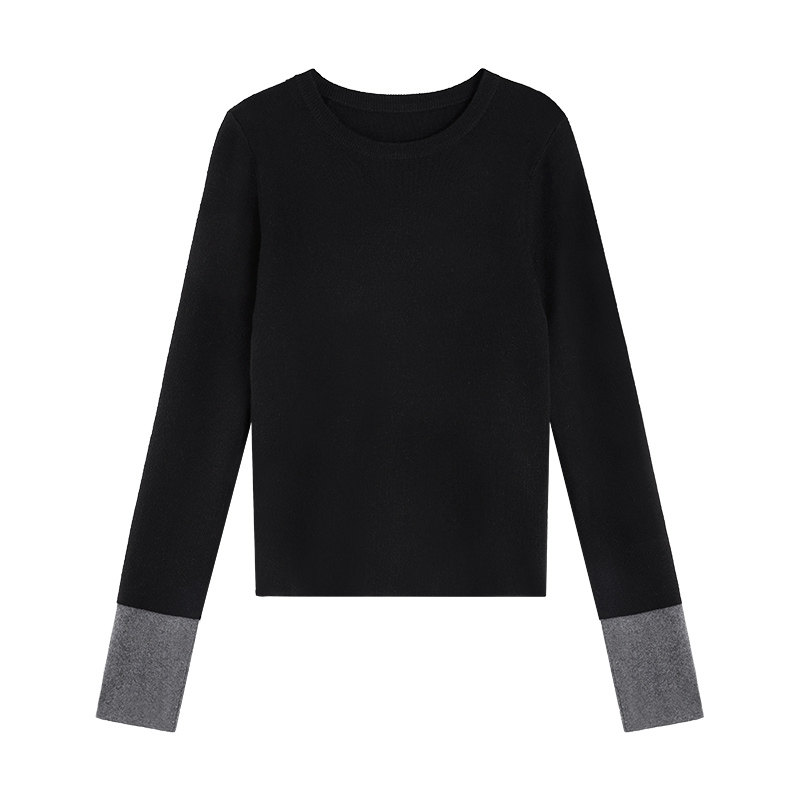 pusumede【现货7折】撞色针织衫女设计感袖口修身内搭打底毛衣,淘宝优惠券,粉丝福利购,淘宝优惠卷