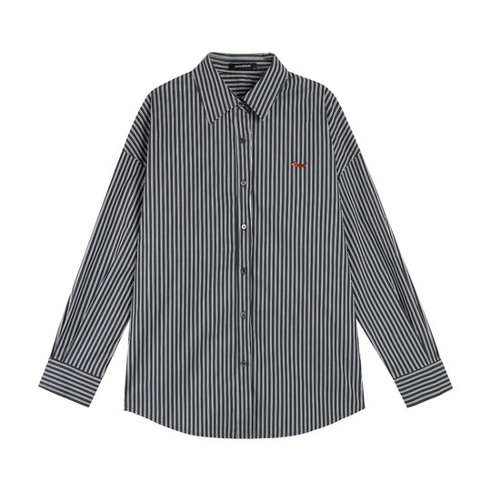 pusumede 米兰往事 蓝色刺绣条纹衬衫女设计感宽松气质长袖上衣