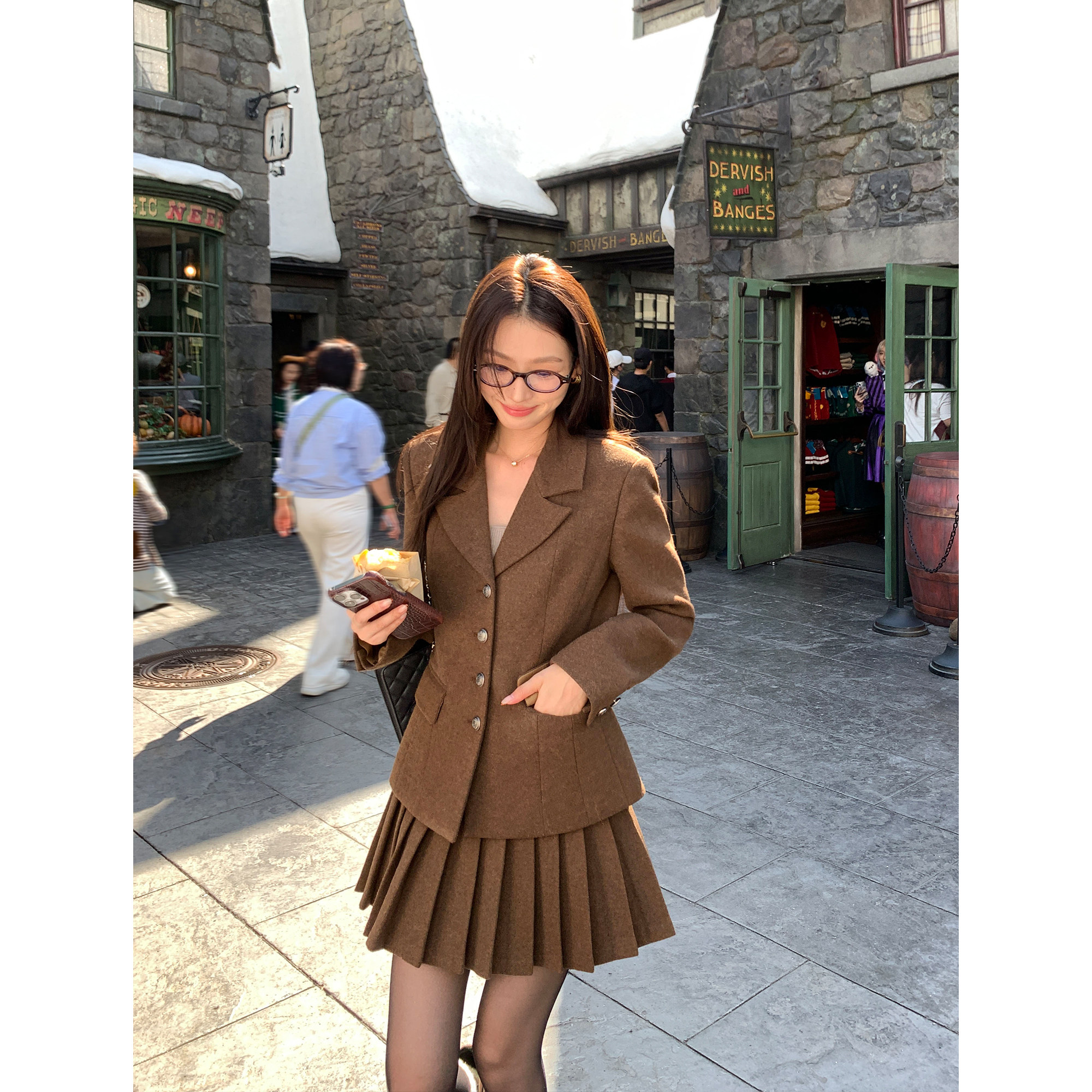 pusumede 凯斯顿公学 羊毛混纺毛呢西装外套女气质百褶半身裙套装,淘宝优惠券,粉丝福利购,淘宝优惠卷