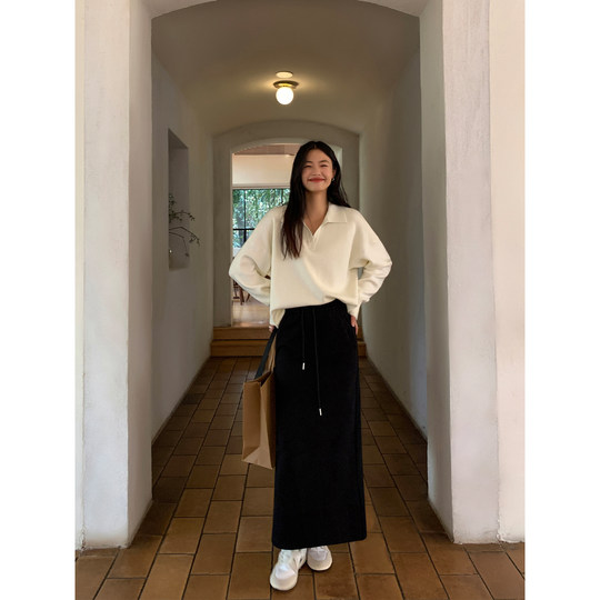 Pusumede miu department senior sister polo collar sweater women casual lazy style loose v-neck pullover knit top