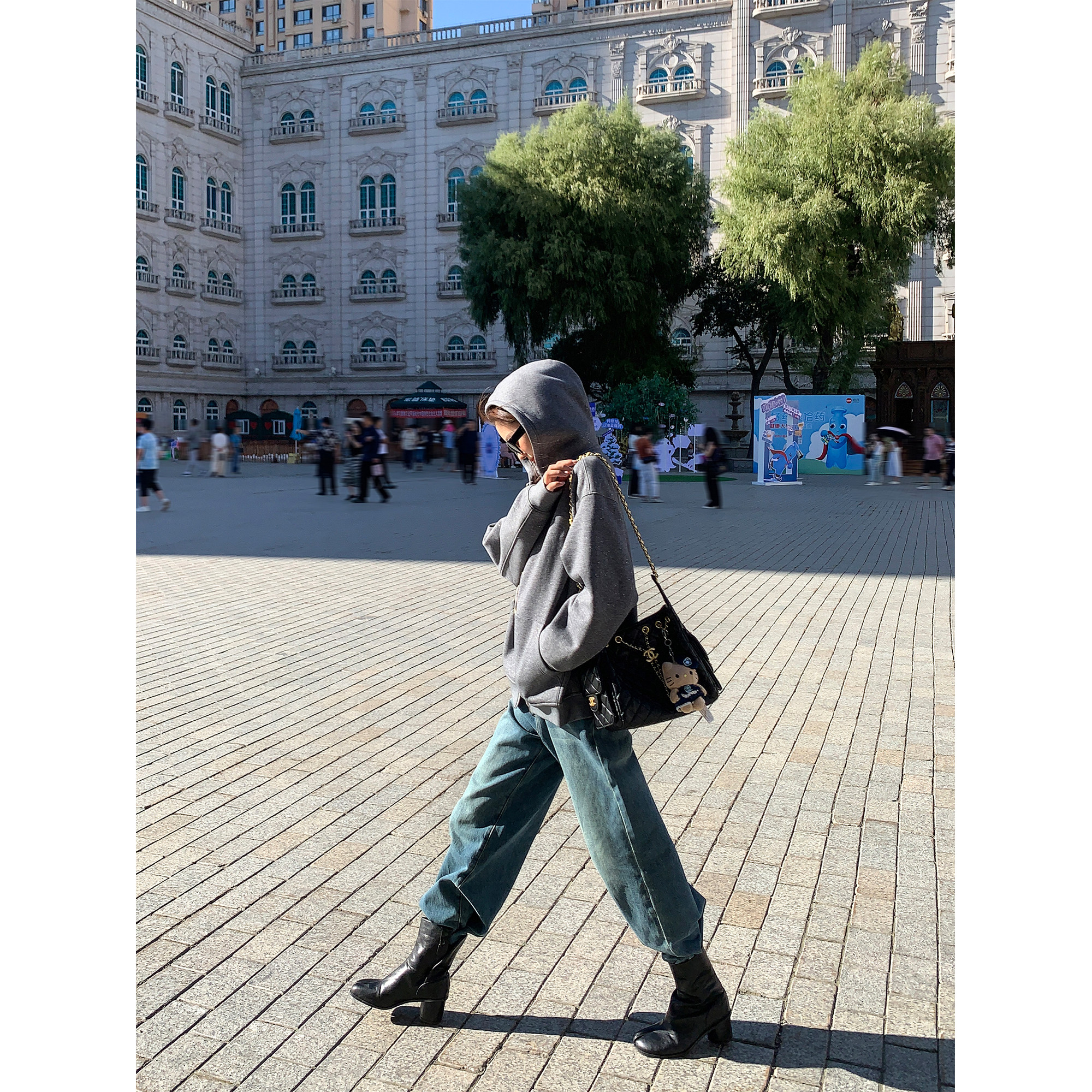 pusumede 银河碎片 高级灰色连帽卫衣外套女宽松休闲拉链开衫上衣,淘宝优惠券,粉丝福利购,淘宝优惠卷