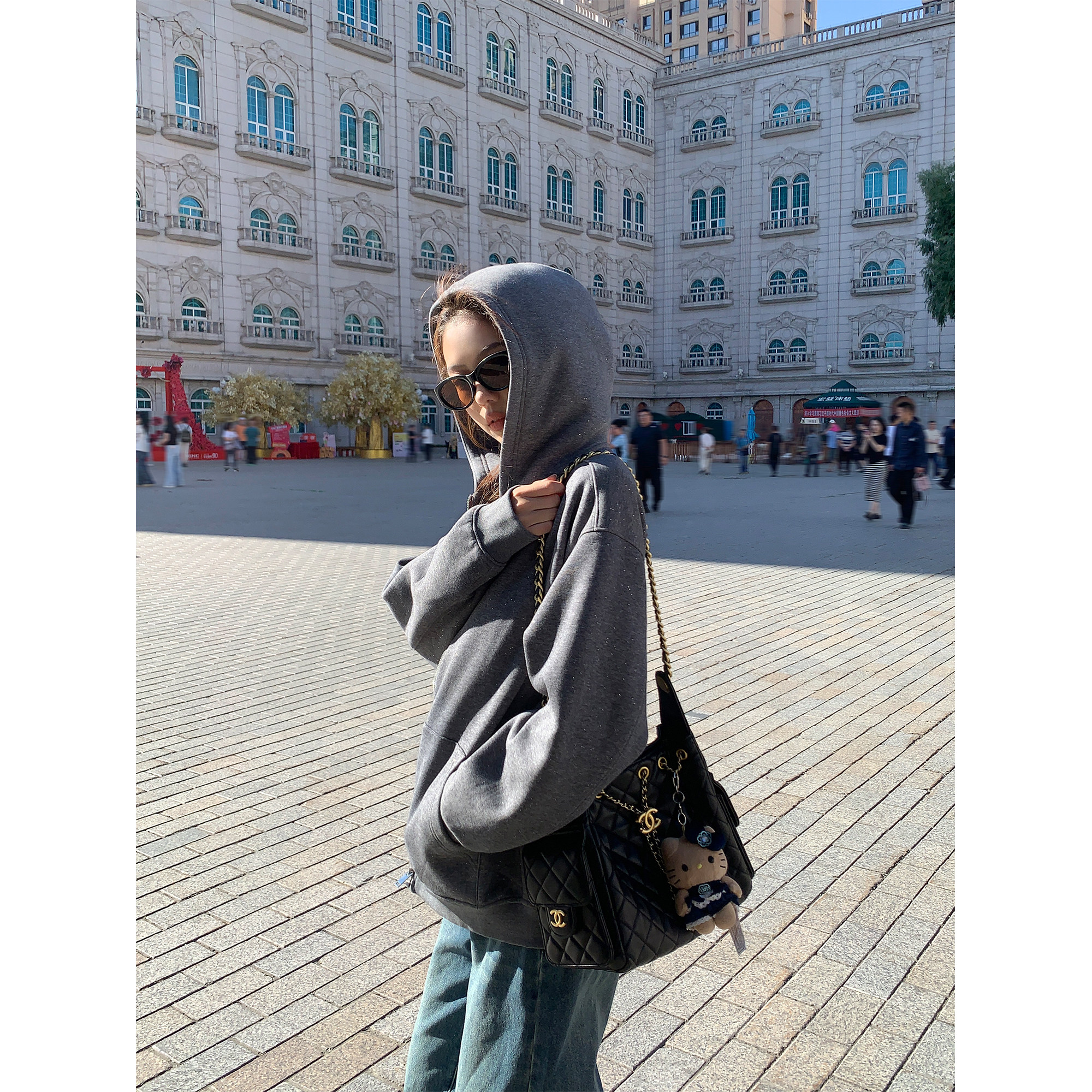 pusumede 银河碎片 高级灰色连帽卫衣外套女宽松休闲拉链开衫上衣,淘宝优惠券,粉丝福利购,淘宝优惠卷