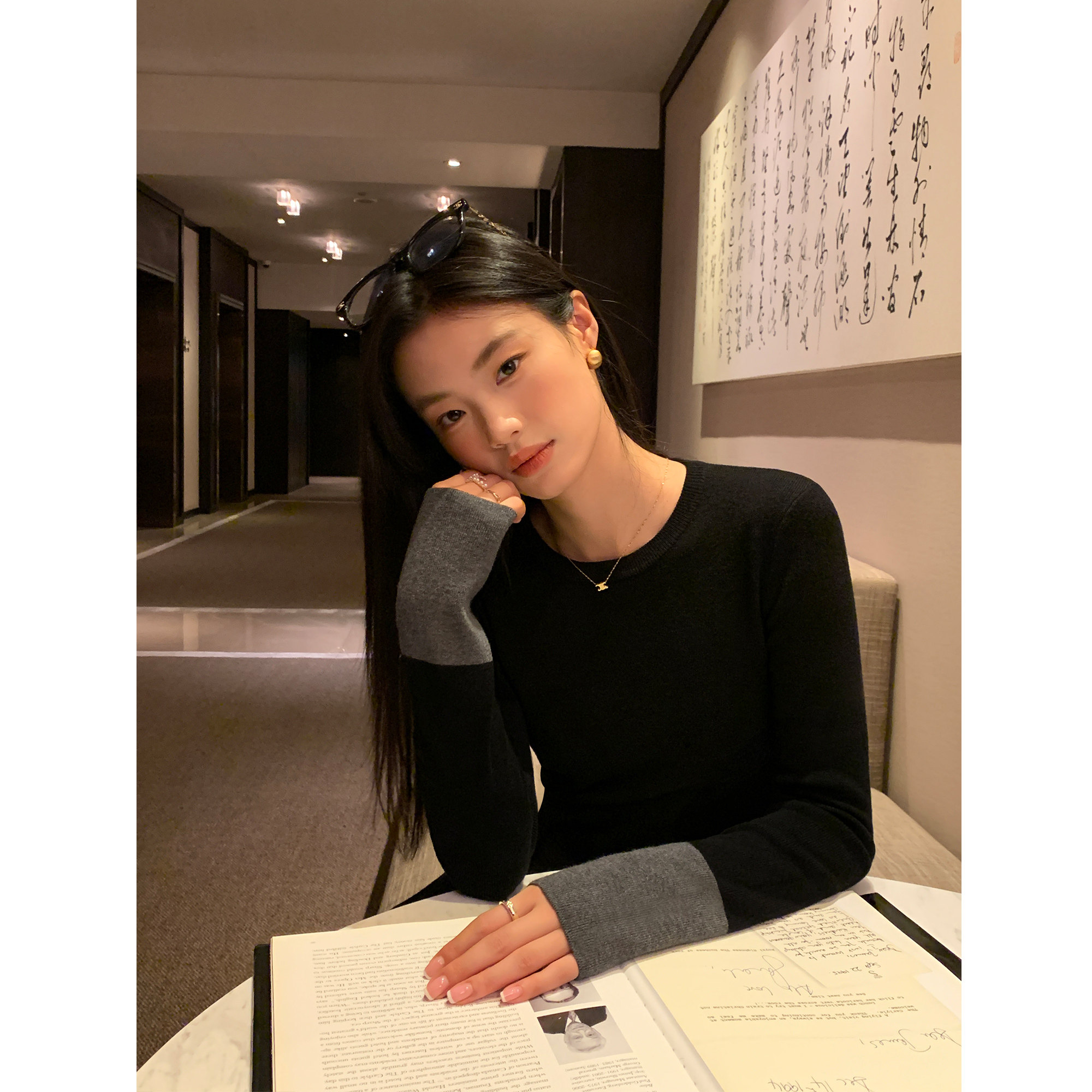 pusumede【现货7折】撞色针织衫女设计感袖口修身内搭打底毛衣,淘宝优惠券,粉丝福利购,淘宝优惠卷