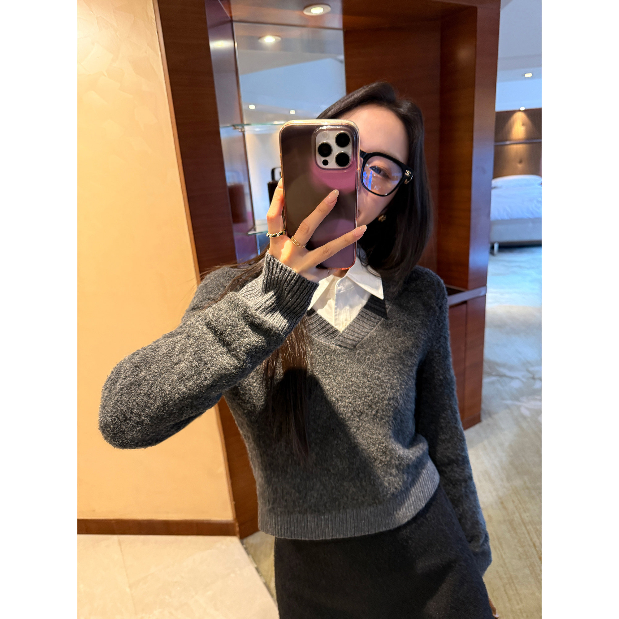 pusumede 气质欧尼 高级感V领套头毛衣女宽松保暖长袖针织衫上衣,淘宝优惠券,粉丝福利购,淘宝优惠卷