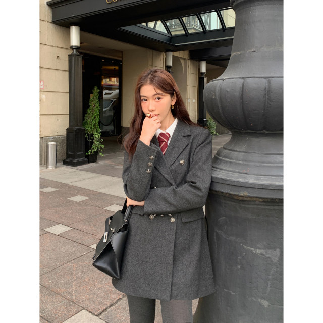 Pusumede high-end waist-hugging wool suit jacket for women 2025 autumn and winter new style commuter wool coat