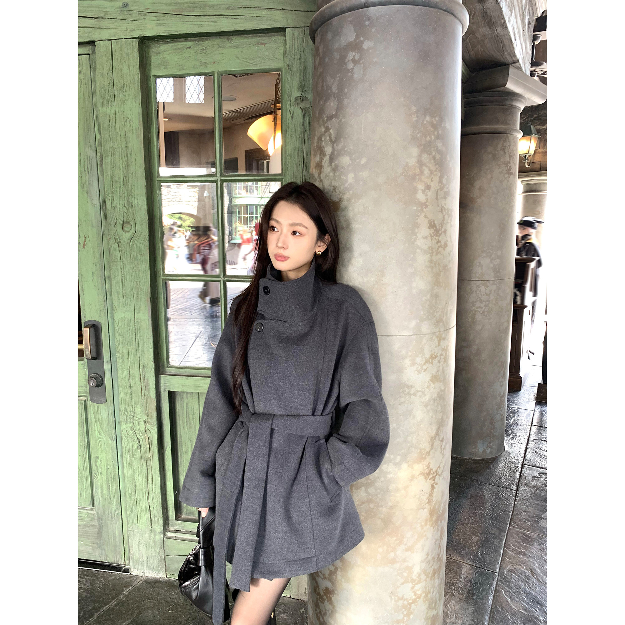 pusumede 韩女轮廓 重磅立领毛呢外套女气质保暖短款小个子大衣,淘宝优惠券,粉丝福利购,淘宝优惠卷