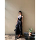 Pusumede cool style lace splicing backless v-neck dress women's waist vest dress slit long skirt