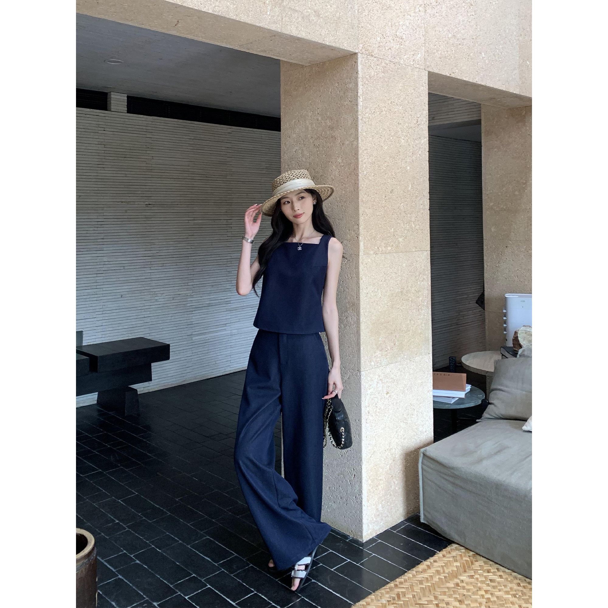 pusumede 复古气质吊带背心女外穿无袖上衣阔腿休闲裤/半身裙套装,淘宝优惠券,粉丝福利购,淘宝优惠卷