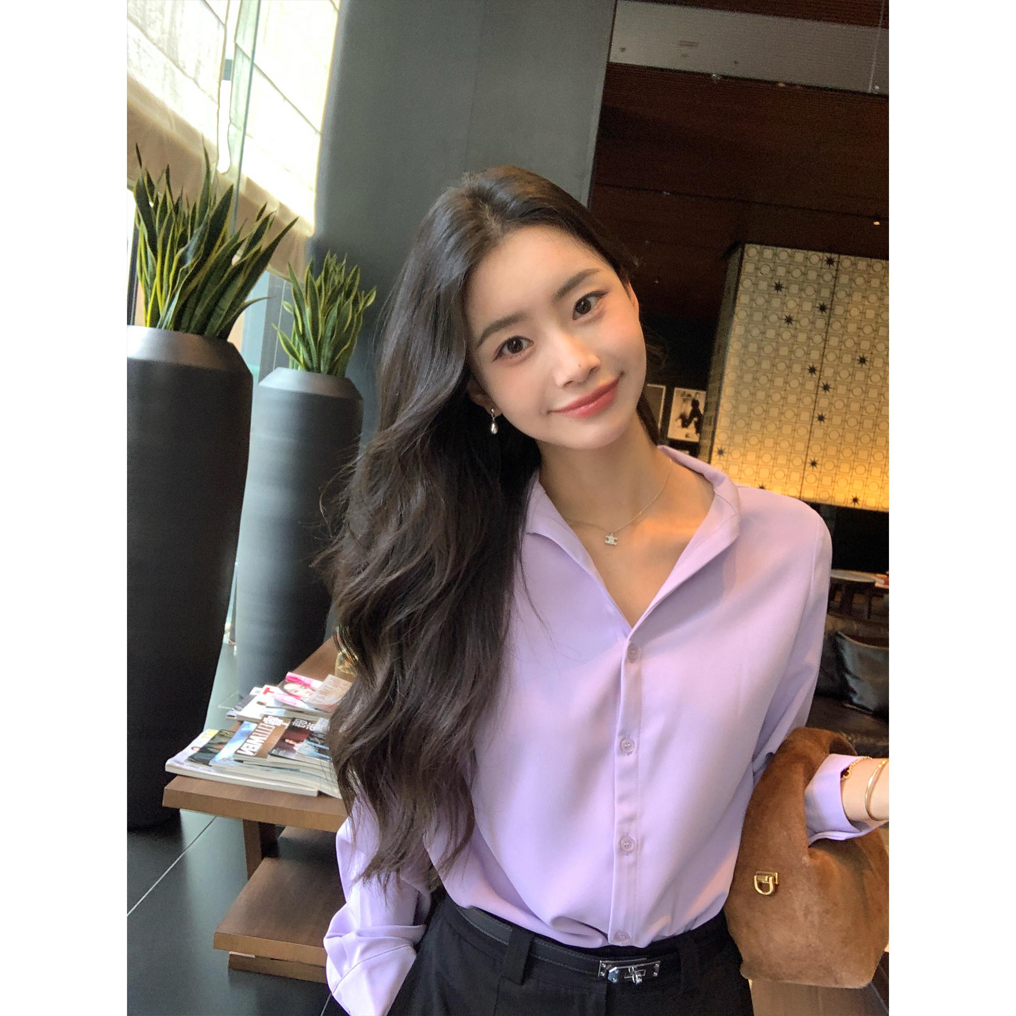 pusumede露思同款!v领长袖白色衬衫女春秋宽松设计感小众气质上衣,淘宝优惠券,粉丝福利购,淘宝优惠卷