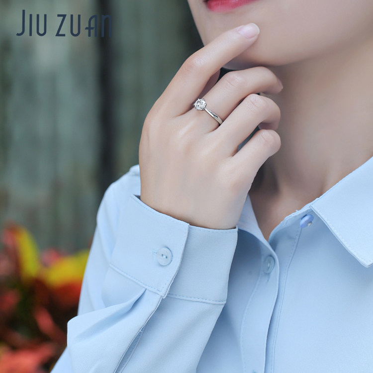 莫桑石钻戒一克拉女纯银情侣戒指 JIUZUAN戒指/指环