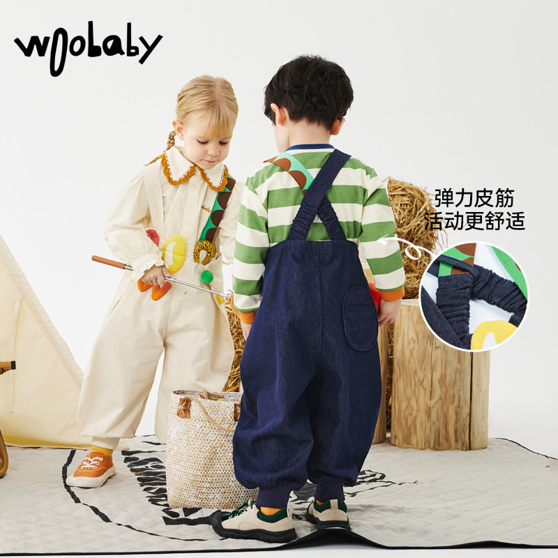woobaby女童23年春季新款背带裤 woobaby裤子