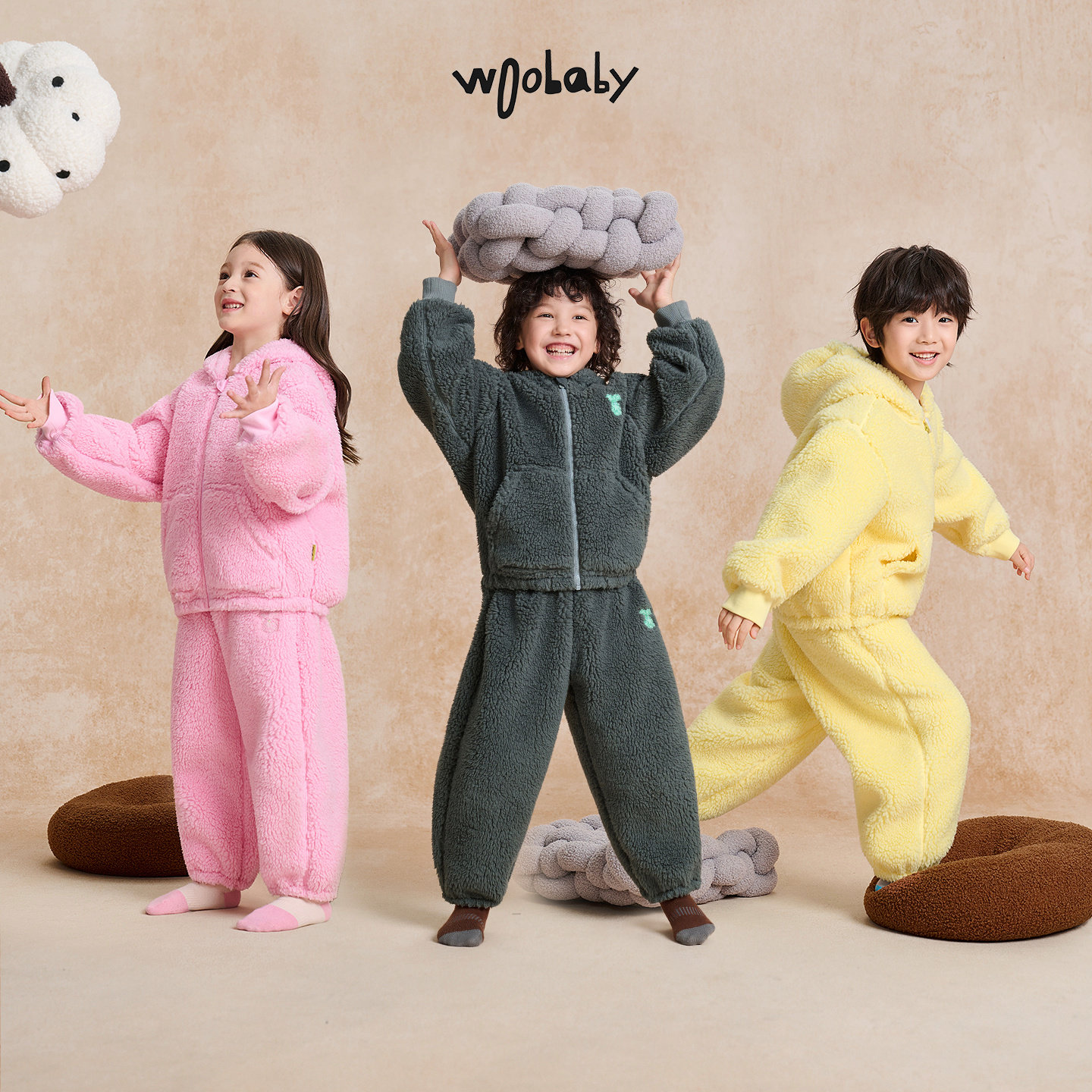 woobaby儿童家居服仿羊羔绒加厚保暖外套可外穿25冬男童女童上衣,淘宝优惠券,粉丝福利购,淘宝优惠卷