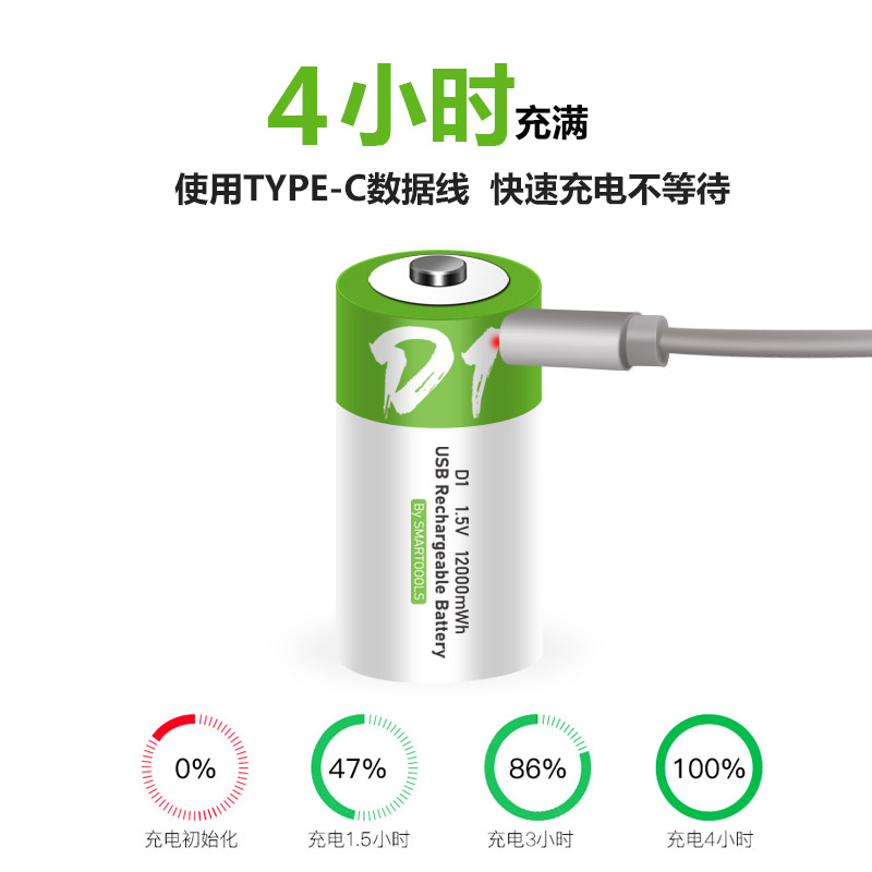 1号USB锂充电电池大容量煤气燃气灶手电筒大号D型1.5VTypeC可充电 - 图0