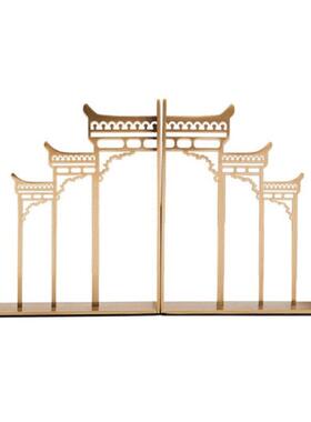 新中式金属摆件牌坊书靠古代建筑水晶合金书档样板房间书房装饰品