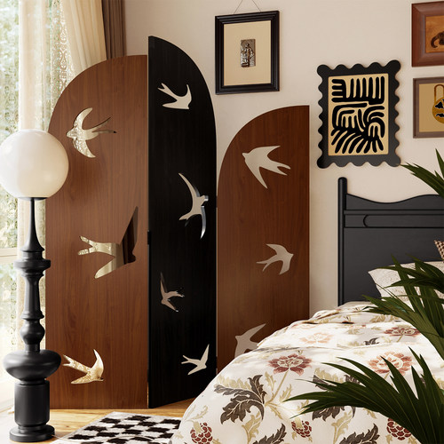 折叠千鸟刀片屏风复古燕子折屏客厅家用法式入户隔断艺术中古屏风 - 图1