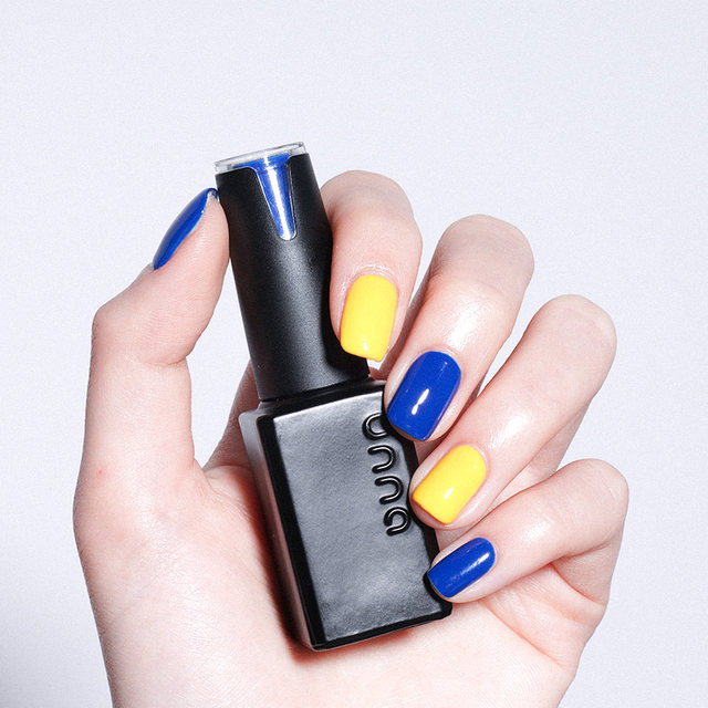 Unna (beauty) nail polish glue 2024 new high-end blue and yellow combination spring and summer color jumping graffiti manicure