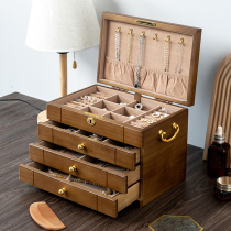 Retro first accessories box 2023 new upscale delicate solid wood wooded with lock gold hand ornament Jewelry Containing box