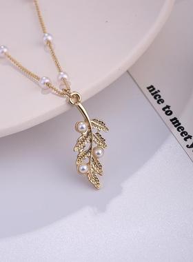 2020新款叶子树叶项链 树叶款锁骨链女生饰品时尚毛衣链定制